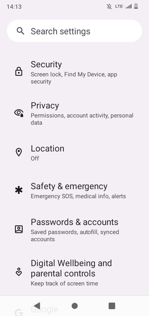 Scroll to and select Security