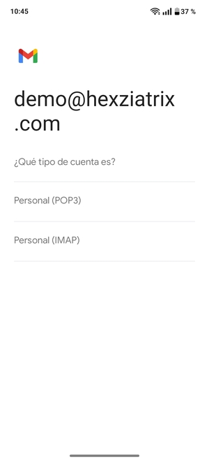 Seleccione Personal (POP3) o Personal (IMAP)