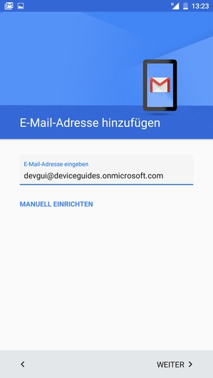 Geben Sie Ihre E-Mail-Adresse ein und wählen Sie MANUELL EINRICHTEN