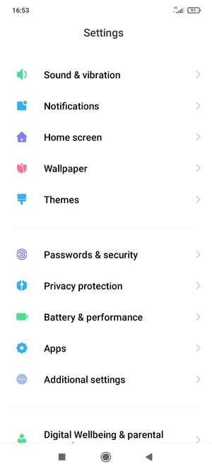 Scroll to and select Passwords & security