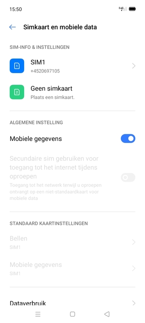 Selecteer SIM1 of SIM2