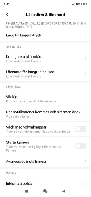 Välj Konfigurera skärmlås
