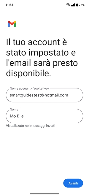 Scegli un nome per il tuo account e inserisci il tuo nome. Seleziona Avanti