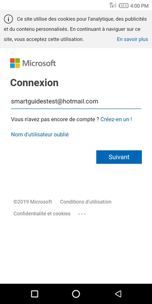 Saisissez votre adresse e-mail et sélectionnez Suivant