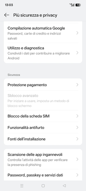 Scorri e seleziona Blocco della scheda SIM