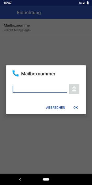 Geben Sie die Mailboxnummer ein und wählen Sie OK