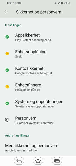 Bla til og velg Mer sikkerhet og personvern