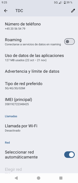 Desplácese  y seleccione Tipo de red preferido