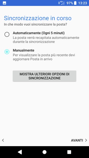 Seleziona la tua opzione preferita e poi AVANTI