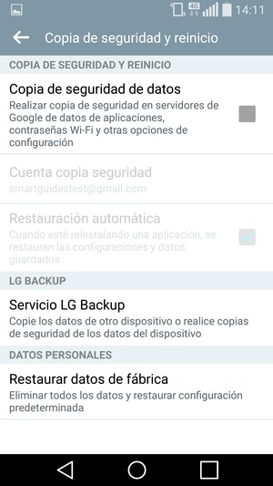 Marque la casilla de verificación Copia de seguridad de datos