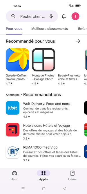 Sélectionnez la barre de Recherche