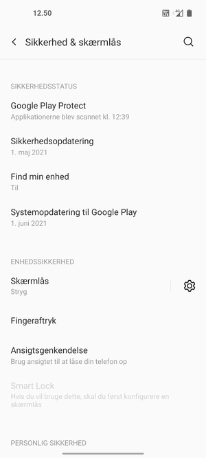 For at aktivere din skærmlås, gå til menuen Sikkerhed & skærmlås og vælg Skærmlås