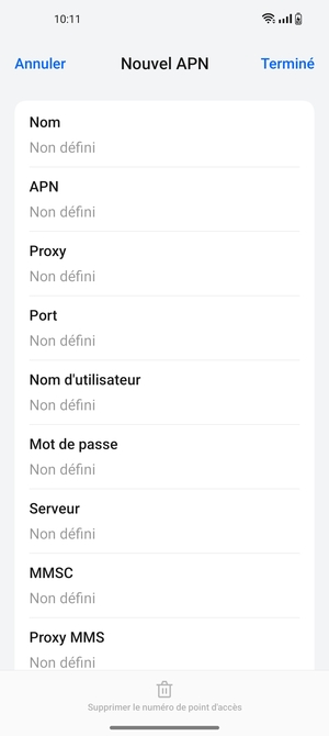 Saisissez les informations Internet