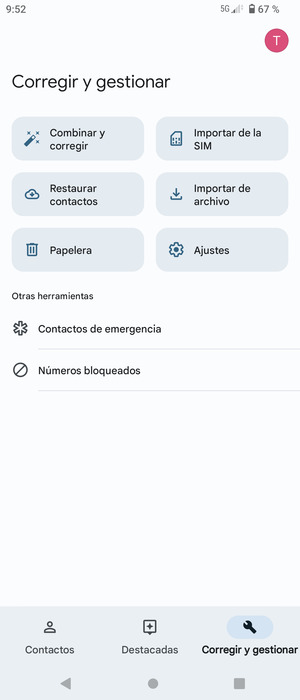 Seleccione Importar de la SIM