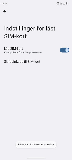 Din PIN-kode til SIM-kort er nu ændret