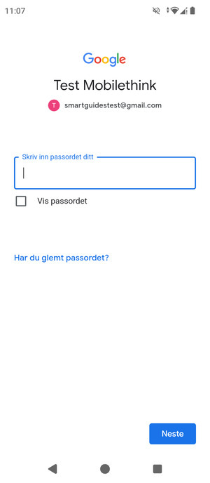 Skriv inn Gmail passord og velg Neste