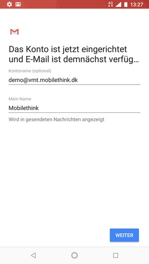 Geben Sie Ihrem Konto einen Namen und geben Sie Ihren Namen ein. Wählen Sie WEITER