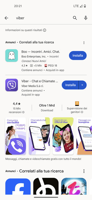 Seleziona l'applicazione