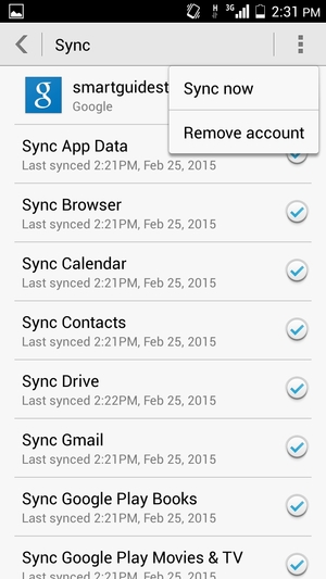 Select the Menu button and select Sync now