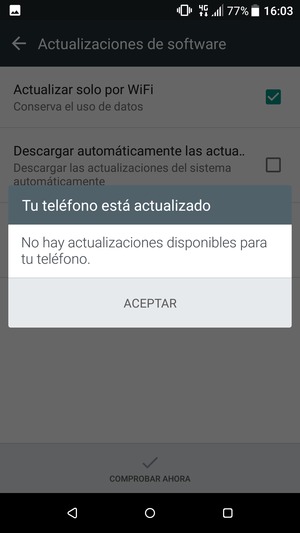 Si su teléfono está actualizado, seleccione ACEPTAR