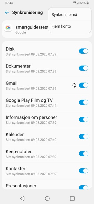 Velg Synkroniser nå