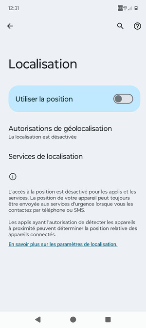 Désactiver le Utiliser la position