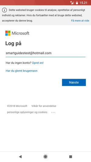 Indtast din e-mailadresse og vælg Næste