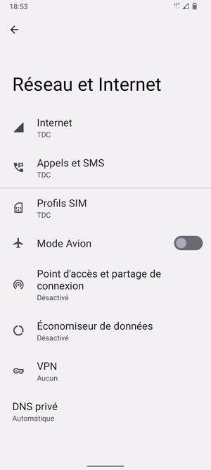 Sélectionnez Profils SIM