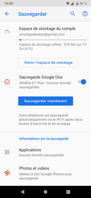 Sélectionnez Espace de stockage du compte