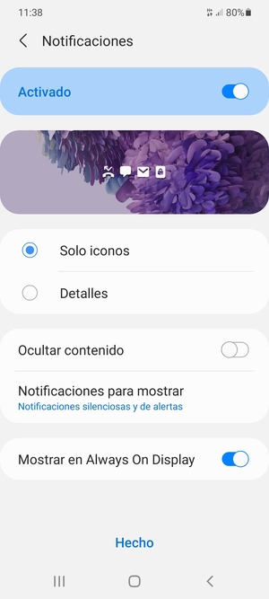 Seleccione la opciones deseada y seleccione Hecho
