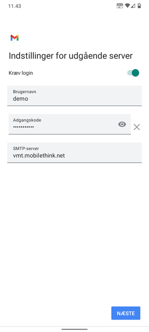 Indtast udgående serveradresse