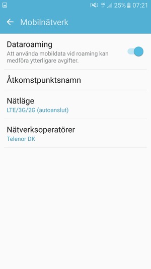Slå på eller stäng av Dataroaming