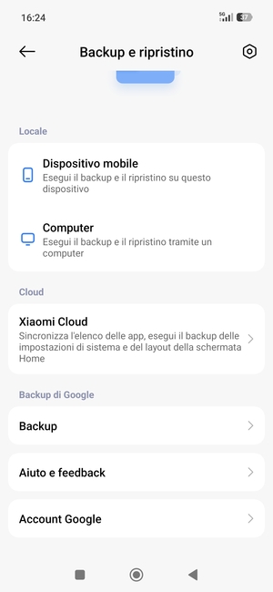 Scorri e seleziona Backup