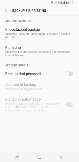 Attiva Backup dati personali