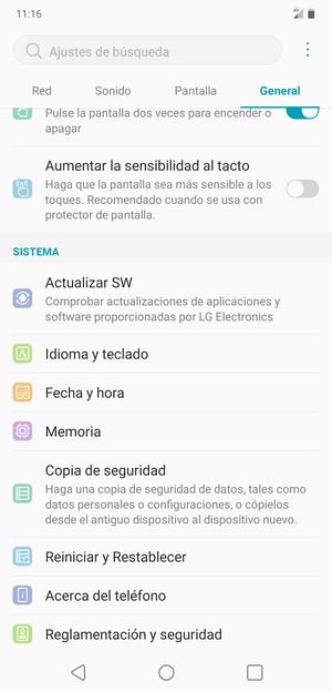 Desplácese y seleccione Copia de seguridad
