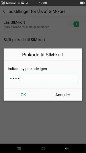 Bekræft din nye pinkode til SIM-kort og vælg OK