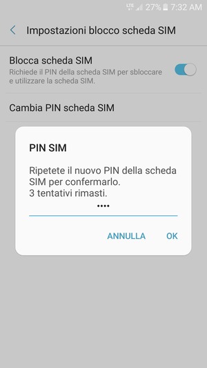 Conferma il nuovo PIN della scheda SIM e seleziona OK
