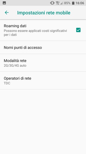 Attiva o disattiva Roaming dati