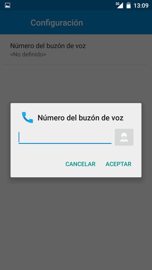 Introduzca el Número del buzón de voz y seleccione ACEPTAR