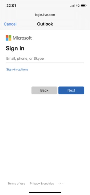 Enter your Email address and select Next