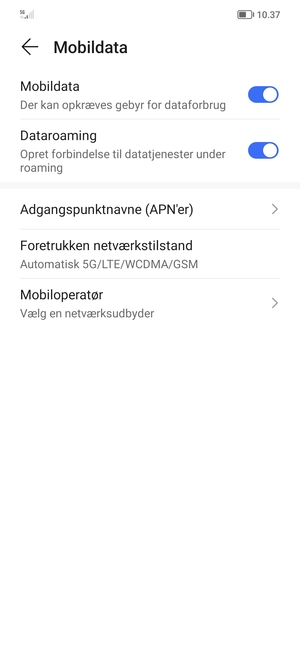 Slå Dataroaming til eller fra