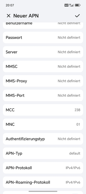 Scrollen Sie nach unten und geben Sie MMS-Informationen ein