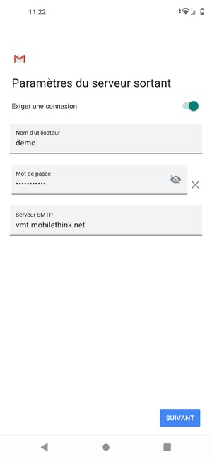 Entrez l'adresse du serveur Sortant