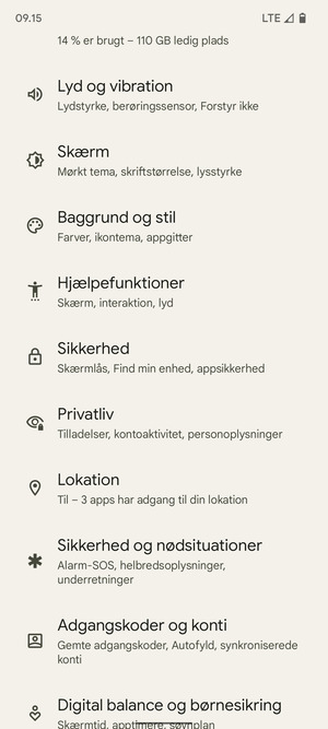 Scroll til og vælg Sikkerhed
