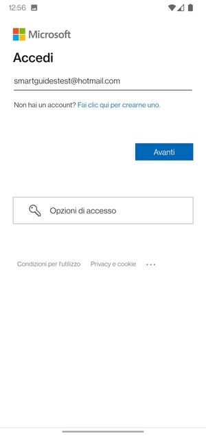 Inserisci il tuo indirizzo email e seleziona Avanti