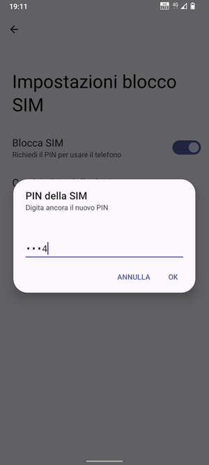 Conferma il nuovo PIN della SIM e seleziona OK