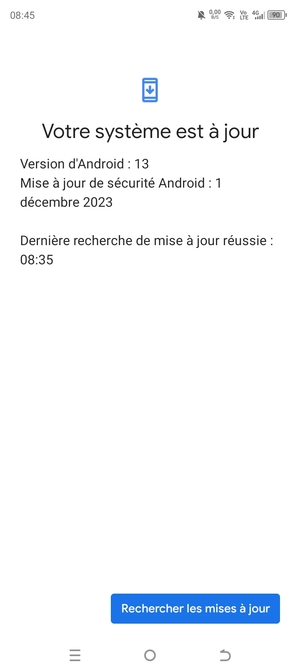 Si votre téléphone est à jour, vous verrez l'écran suivant