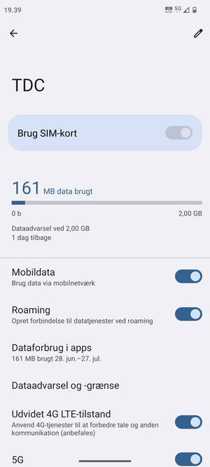 Slå Roaming til eller fra