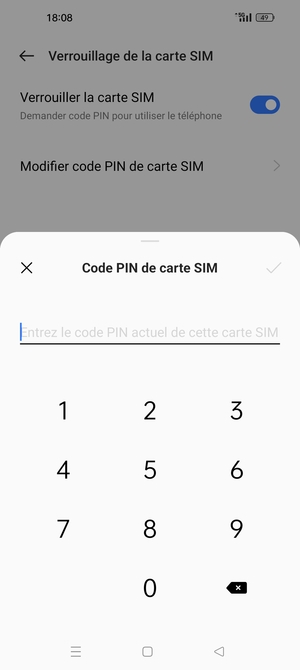 Saisissez code PIN actuel de cette carte SIM et sélectionnez OK