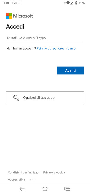 Inserisci il tuo indirizzo email e seleziona Avanti